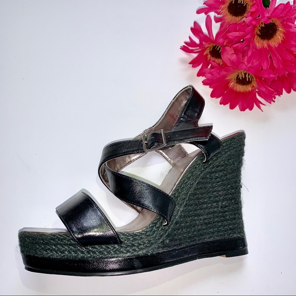 Michael Antonio Black Strapped Wedges Shoes Sz 10 - Picture 3 of 4